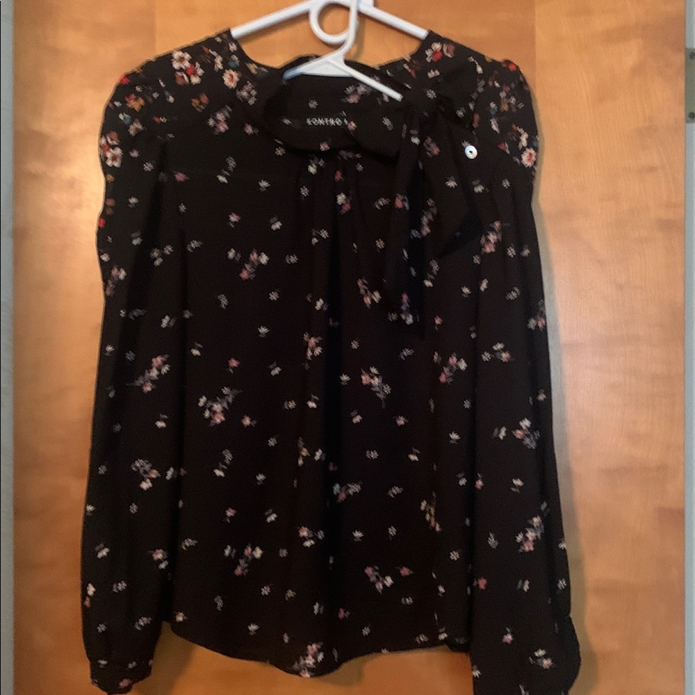 Kontrol Contemporary Lot of 2 Black Floral Long Sleeve Blouses. 1-Med. 1-Lg